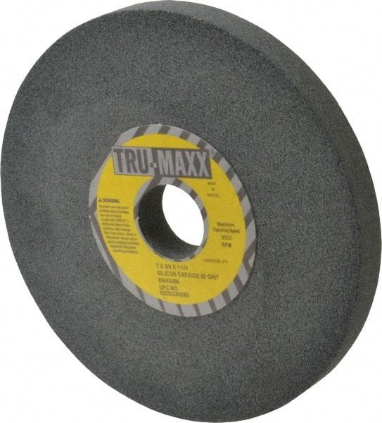 Tru-Maxx - 80 Grit Silicon Carbide Bench & Pedestal Grinding Wheel - 7" Diam x 1-1/4" Hole x 3/4" Thick, 3600 Max RPM, K Hardness, Medium Grade , Vitrified Bond - Apex Tool & Supply