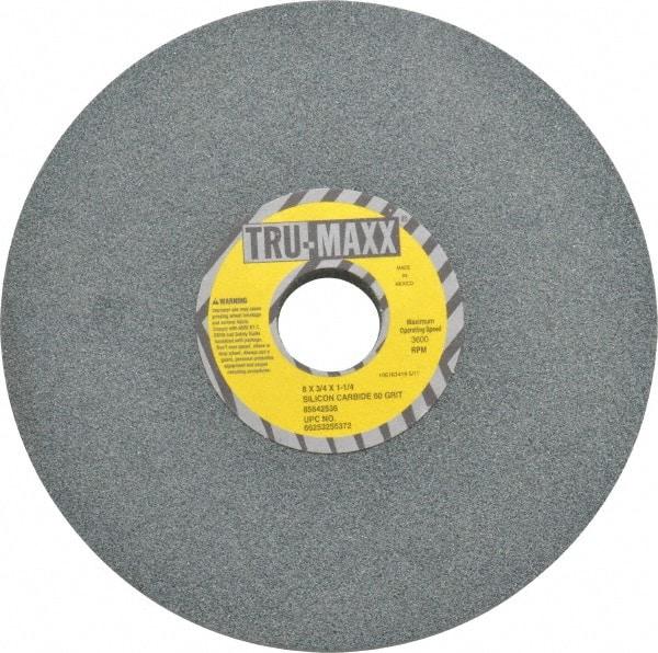 Tru-Maxx - 60 Grit Silicon Carbide Bench & Pedestal Grinding Wheel - 8" Diam x 1-1/4" Hole x 3/4" Thick, 3600 Max RPM, K Hardness, Medium Grade , Vitrified Bond - Apex Tool & Supply