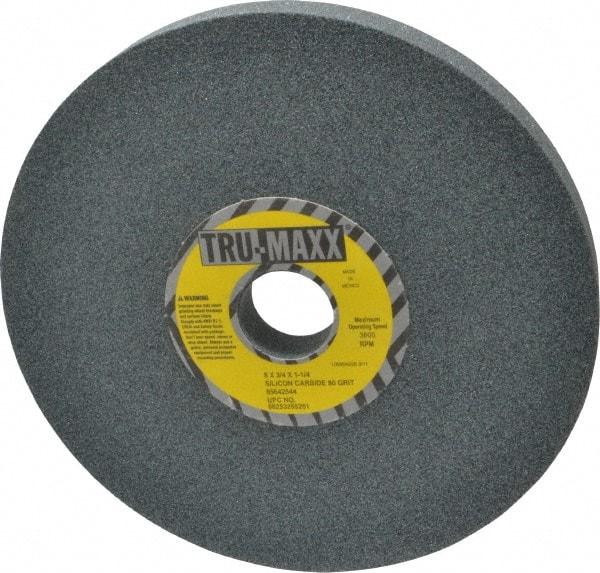 Tru-Maxx - 80 Grit Silicon Carbide Bench & Pedestal Grinding Wheel - 8" Diam x 1-1/4" Hole x 3/4" Thick, 3600 Max RPM, K Hardness, Medium Grade , Vitrified Bond - Apex Tool & Supply