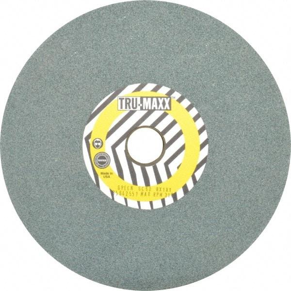 Tru-Maxx - 60 Grit Silicon Carbide Bench & Pedestal Grinding Wheel - 8" Diam x 1" Hole x 1" Thick, 3600 Max RPM, K Hardness, Medium Grade , Vitrified Bond - Apex Tool & Supply