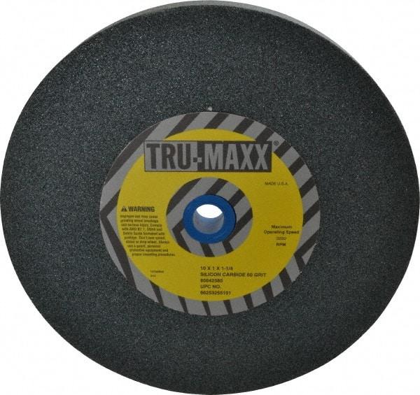 Tru-Maxx - 60 Grit Silicon Carbide Bench & Pedestal Grinding Wheel - 10" Diam x 1-1/4" Hole x 1" Thick, 3250 Max RPM, K Hardness, Medium Grade , Vitrified Bond - Apex Tool & Supply