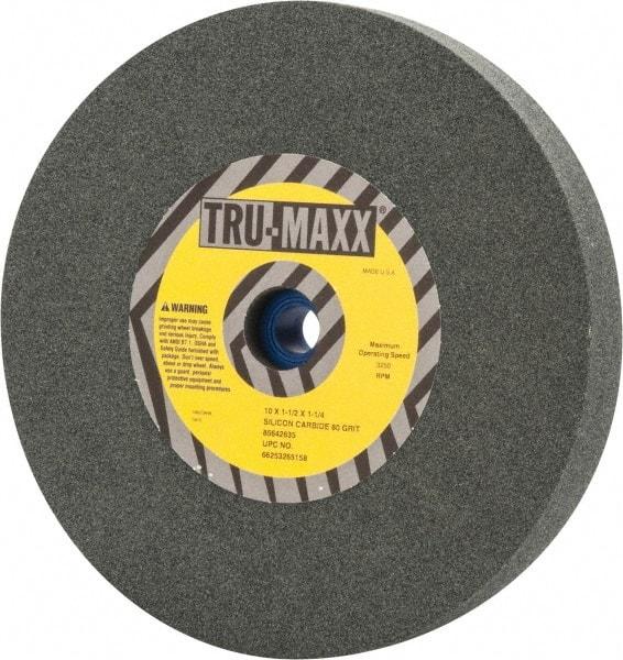 Tru-Maxx - 80 Grit Silicon Carbide Bench & Pedestal Grinding Wheel - 10" Diam x 1-1/4" Hole x 1-1/2" Thick, 3250 Max RPM, K Hardness, Medium Grade , Vitrified Bond - Apex Tool & Supply