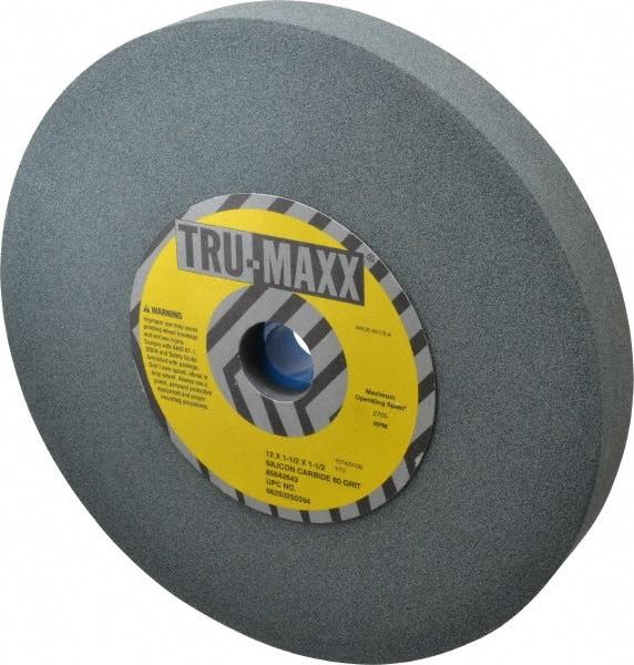 Tru-Maxx - 80 Grit Silicon Carbide Bench & Pedestal Grinding Wheel - 12" Diam x 1-1/2" Hole x 1-1/2" Thick, 2705 Max RPM, K Hardness, Medium Grade , Vitrified Bond - Apex Tool & Supply