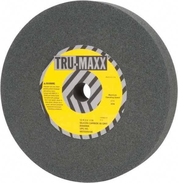 Tru-Maxx - 60 Grit Silicon Carbide Bench & Pedestal Grinding Wheel - 12" Diam x 1-1/4" Hole x 2" Thick, 2705 Max RPM, M Hardness, Medium Grade , Vitrified Bond - Apex Tool & Supply