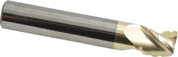 Accupro - 1/2" Diam, 5/8" LOC, 3 Flute Solid Carbide Roughing & Finishing Square End Mill - ZrN Finish, 3" OAL, 1/2" Shank Diam, Straight Shank, 37° Helix, Centercutting - Apex Tool & Supply
