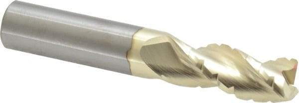 Accupro - 1/2" Diam, 1-1/4" LOC, 3 Flute Solid Carbide Roughing & Finishing Square End Mill - ZrN Finish, 3" OAL, 1/2" Shank Diam, Straight Shank, 37° Helix, Centercutting - Apex Tool & Supply