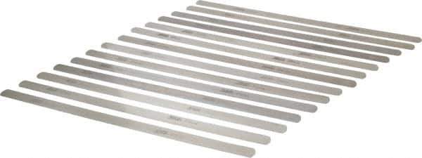 SPI - 14 Piece, 0.03 to 0.05mm Parallel Feeler Gage Set - 12" Long x 1/2" Wide, Tempered Steel - Apex Tool & Supply