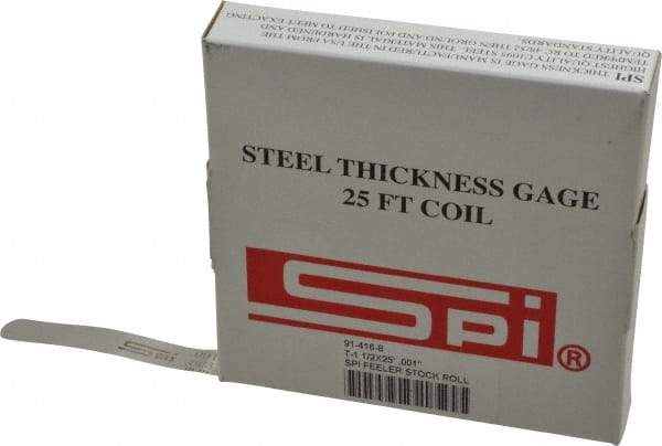SPI - 0.001 Inch Thick x 25 Ft. Long x 1/2 Inch Wide, Feeler Stock Roll - High Carbon Steel - Apex Tool & Supply