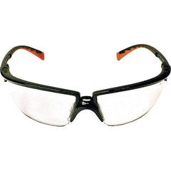 3M - Clear Lenses, Framed Safety Glasses - Anti-Fog, Scratch Resistant, Black/Orange Plastic Frame, Size Universal, Wrap Around - Apex Tool & Supply