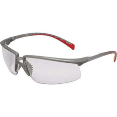 3M - Clear Lenses, Framed Safety Glasses - Anti-Fog, Scratch Resistant, Silver/Red Plastic Frame, Size Universal, Wrap Around - Apex Tool & Supply