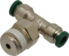 Parker - 1/4" Outside Diam, 3/8 NPTF, Nickel Plated Brass Push-to-Connect Tube Male Swivel Branch Tee - 300 Max psi, Tube to Male NPT Connection, Buna-N O-Ring - Apex Tool & Supply