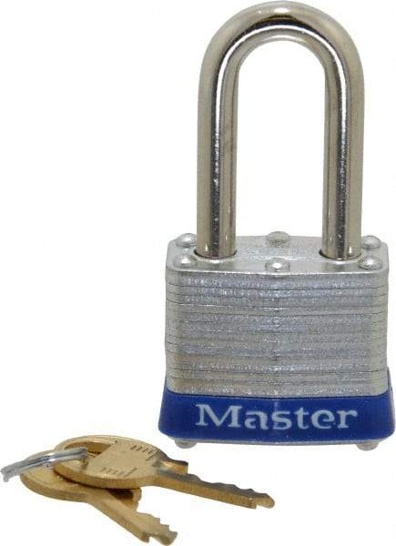 Master Lock - Keyed Alike Retaining Key Conductive Lockout Padlock - 1-1/2" Shackle Clearance, 9/32" Shackle Diam, 1-1/4" Body Height x 1-9/16" Body Width, Blue, 4 Pins - Apex Tool & Supply