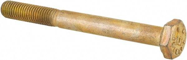 Made in USA - 1/4-28 UNF, 2-1/2" Length Under Head Hex Head Cap Screw - Partially Threaded, Grade 8 Alloy Steel, Zinc Yellow Dichromate Finish, 1/2" Hex - Apex Tool & Supply
