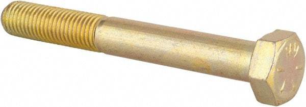Made in USA - 5/16-24 UNF, 2-1/2" Length Under Head Hex Head Cap Screw - Partially Threaded, Grade 8 Alloy Steel, Zinc Yellow Dichromate Finish, 1/2" Hex - Apex Tool & Supply