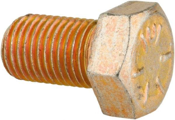 Made in USA - 3/8-24 UNF, 5/8" Length Under Head Hex Head Cap Screw - Fully Threaded, Grade 8 Alloy Steel, Zinc Yellow Dichromate Finish, 9/16" Hex - Apex Tool & Supply