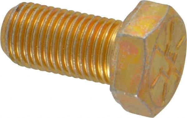 Made in USA - 3/8-24 UNF, 3/4" Length Under Head Hex Head Cap Screw - Fully Threaded, Grade 8 Alloy Steel, Zinc Yellow Dichromate Finish, 9/16" Hex - Apex Tool & Supply