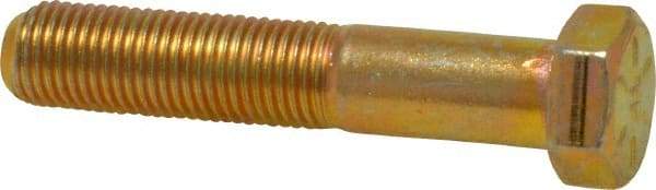 Made in USA - 3/8-24 UNF, 2" Length Under Head Hex Head Cap Screw - Partially Threaded, Grade 8 Alloy Steel, Zinc Yellow Dichromate Finish, 9/16" Hex - Apex Tool & Supply
