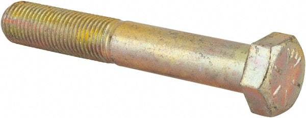 Made in USA - 3/8-24 UNF, 2-1/2" Length Under Head Hex Head Cap Screw - Partially Threaded, Grade 8 Alloy Steel, Zinc Yellow Dichromate Finish, 9/16" Hex - Apex Tool & Supply