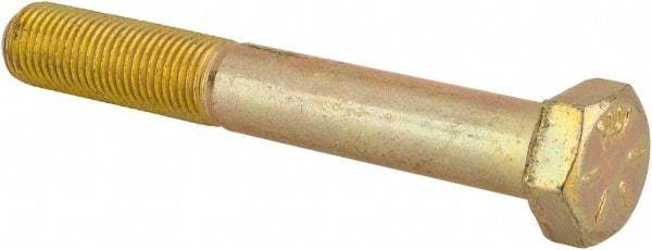 Made in USA - 3/8-24 UNF, 2-3/4" Length Under Head Hex Head Cap Screw - Partially Threaded, Grade 8 Alloy Steel, Zinc Yellow Dichromate Finish, 9/16" Hex - Apex Tool & Supply