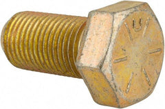 Made in USA - 1/2-20 UNF, 1" Length Under Head Hex Head Cap Screw - Fully Threaded, Grade 8 Alloy Steel, Zinc Yellow Dichromate Finish, 3/4" Hex - Apex Tool & Supply