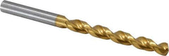 Guhring - Letter M 130° High Speed Steel Jobber Drill - TiN Finish, Right Hand Cut, Parabolic Flute, Straight Shank, 4-9/32" OAL, Standard Point - Apex Tool & Supply