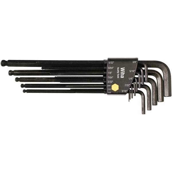 Wiha - 13 Piece, L-Key Long Arm Ball End Hex Key Set - 0.05 to 3/8" Range, Chrome Vanadium Molybdenum - Apex Tool & Supply