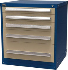 Vidmar - 5 Drawer, Modular Storage Cabinet - Steel, 30" Wide x 27-3/4" Deep x 33" High, Blue & Beige - Apex Tool & Supply