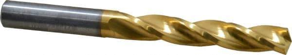 Guhring - Letter K 150° Solid Carbide Jobber Drill - TiN Finish, Right Hand Cut, Spiral Flute, Straight Shank, 2-29/32" OAL, Standard Point - Apex Tool & Supply