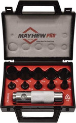 Mayhew - 11 Piece, 1/8 to 3/4", Hollow Punch Set - Round Shank, Alloy Steel, Comes in Plastic Case - Apex Tool & Supply