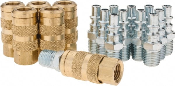 Coilhose Pneumatics - 18 Piece 1/4" Body 1/4 NPT Brass/Steel ARO Pneumatic Coupling Plug Set - Apex Tool & Supply