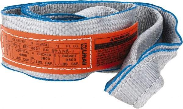Lift-All - 4' Long x 3" Wide, 4,800 Lb Vertical Capacity, 1 Ply, Polyester Web Sling - 3,800 Lb Choker Capacity, Silver (Color) - Apex Tool & Supply