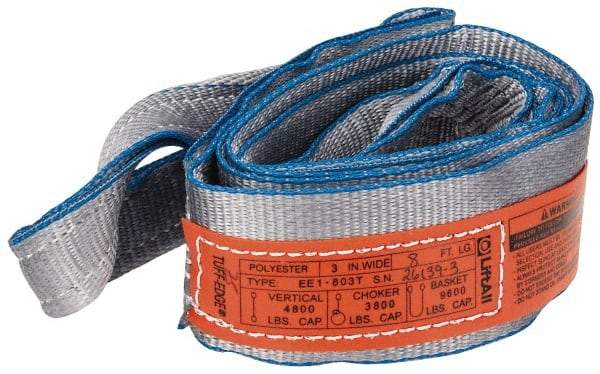 Lift-All - 8' Long x 3" Wide, 4,800 Lb Vertical Capacity, 1 Ply, Polyester Web Sling - 3,800 Lb Choker Capacity, Silver (Color) - Apex Tool & Supply