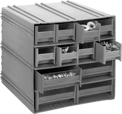 Quantum Storage - 144 Bin Interlocking Storage Cabinets - 23-5/8 Inch Overall Width x 16 Inch Overall Depth x 70 Inch Overall Height, Gray High Impact Polystyrene Bins - Apex Tool & Supply