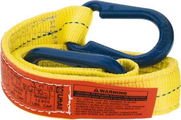 Lift-All - 3' Long x 2" Wide, 6,400 Lb Vertical Capacity, 2 Ply, Polyester Web Sling - 5,000 Lb Choker Capacity, Yellow - Apex Tool & Supply