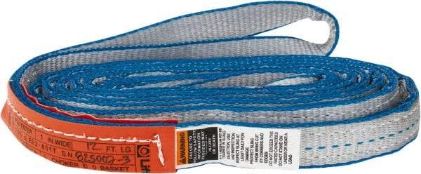 Lift-All - 12' Long x 1" Wide, 3,200 Lb Vertical Capacity, 2 Ply, Polyester Web Sling - 2,500 Lb Choker Capacity, Silver (Color) - Apex Tool & Supply