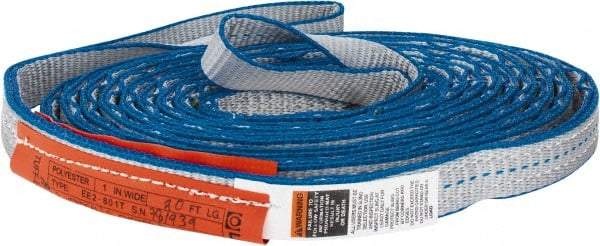 Lift-All - 20' Long x 1" Wide, 3,200 Lb Vertical Capacity, 2 Ply, Polyester Web Sling - 2,500 Lb Choker Capacity, Silver (Color) - Apex Tool & Supply