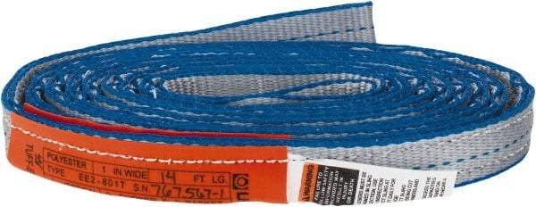 Lift-All - 14' Long x 1" Wide, 3,200 Lb Vertical Capacity, 2 Ply, Polyester Web Sling - 2,500 Lb Choker Capacity, Silver (Color) - Apex Tool & Supply