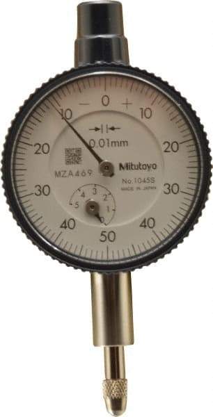 Mitutoyo - 5mm Range, 0-50 Dial Reading, 0.01mm Graduation Dial Drop Indicator - 40mm Dial, 1mm Range per Revolution, 0.013mm Accuracy, Revolution Counter - Apex Tool & Supply
