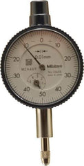 Mitutoyo - 5mm Range, 0-50 Dial Reading, 0.01mm Graduation Dial Drop Indicator - 40mm Dial, 1mm Range per Revolution, 0.013mm Accuracy, Revolution Counter - Apex Tool & Supply