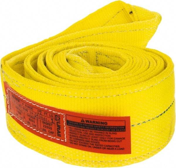 Lift-All - 12' Long x 4" Wide, 11,500 Lb Vertical Capacity, 2 Ply, Polyester Web Sling - 9,200 Lb Choker Capacity, Yellow - Apex Tool & Supply