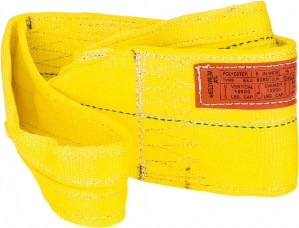 Lift-All - 4' Long x 6" Wide, 16,300 Lb Vertical Capacity, 2 Ply, Polyester Web Sling - 13,000 Lb Choker Capacity, Yellow - Apex Tool & Supply