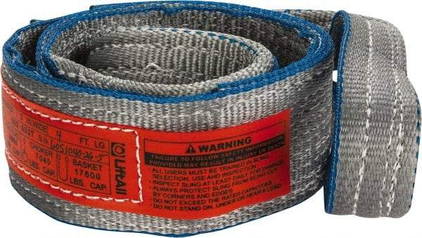 Lift-All - 4' Long x 3" Wide, 8,600 Lb Vertical Capacity, 2 Ply, Polyester Web Sling - 6,900 Lb Choker Capacity, Silver (Color) - Apex Tool & Supply