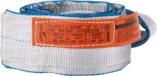 Lift-All - 6' Long x 4" Wide, 11,500 Lb Vertical Capacity, 2 Ply, Polyester Web Sling - 9,200 Lb Choker Capacity, Silver (Color) - Apex Tool & Supply