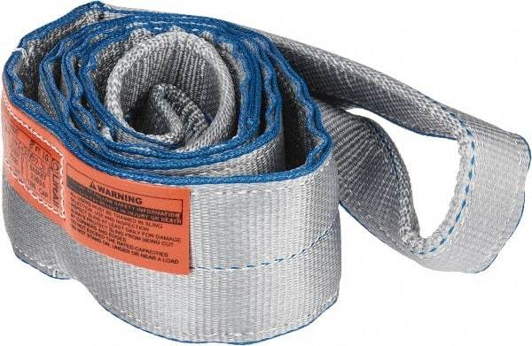Lift-All - 8' Long x 4" Wide, 11,500 Lb Vertical Capacity, 2 Ply, Polyester Web Sling - 9,200 Lb Choker Capacity, Silver (Color) - Apex Tool & Supply