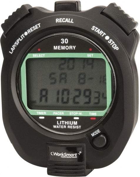 Value Collection - Water Resistant Digital Stopwatch - Pacer, Count Down Timer, CR2032, Back Lit, Black - Apex Tool & Supply