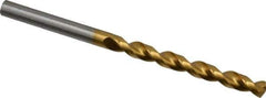 Guhring - 5.1mm 130° High Speed Steel Jobber Drill - TiN Finish, Right Hand Cut, Parabolic Flute, Straight Shank, 3-3/8" OAL, Standard Point - Apex Tool & Supply