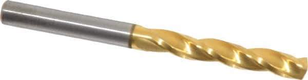 Guhring - 5mm 150° Solid Carbide Jobber Drill - TiN Finish, Right Hand Cut, Spiral Flute, Straight Shank, 2.441" OAL, Standard Point - Apex Tool & Supply