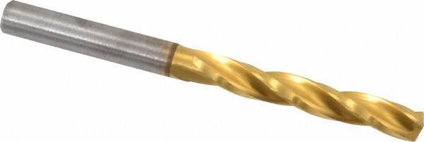Guhring - 5.4mm 150° Solid Carbide Jobber Drill - TiN Finish, Right Hand Cut, Spiral Flute, Straight Shank, 2.598" OAL, Standard Point - Apex Tool & Supply