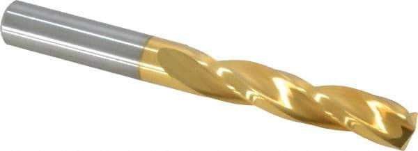 Guhring - 9.6mm 150° Solid Carbide Jobber Drill - TiN Finish, Right Hand Cut, Spiral Flute, Straight Shank, 3.504" OAL, Standard Point - Apex Tool & Supply
