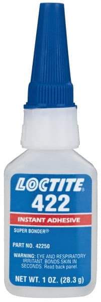 Loctite - 1 oz Bottle Clear Instant Adhesive - Series 422, 30 sec Working Time, 24 hr Full Cure Time, Bonds to Metal, Plastic & Rubber - Apex Tool & Supply